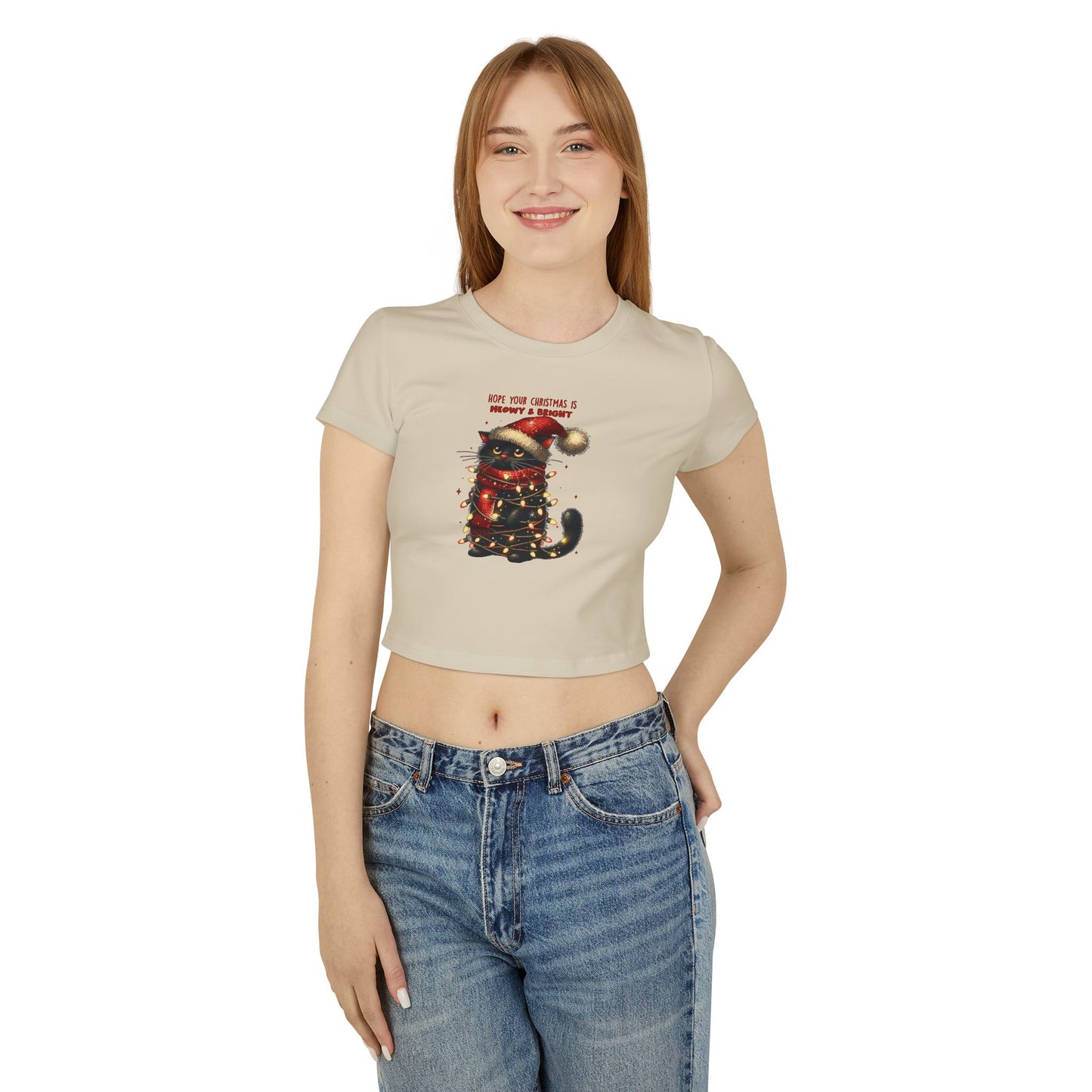 Women's Baby Tee Hope Your Christmas Meowy & Bright