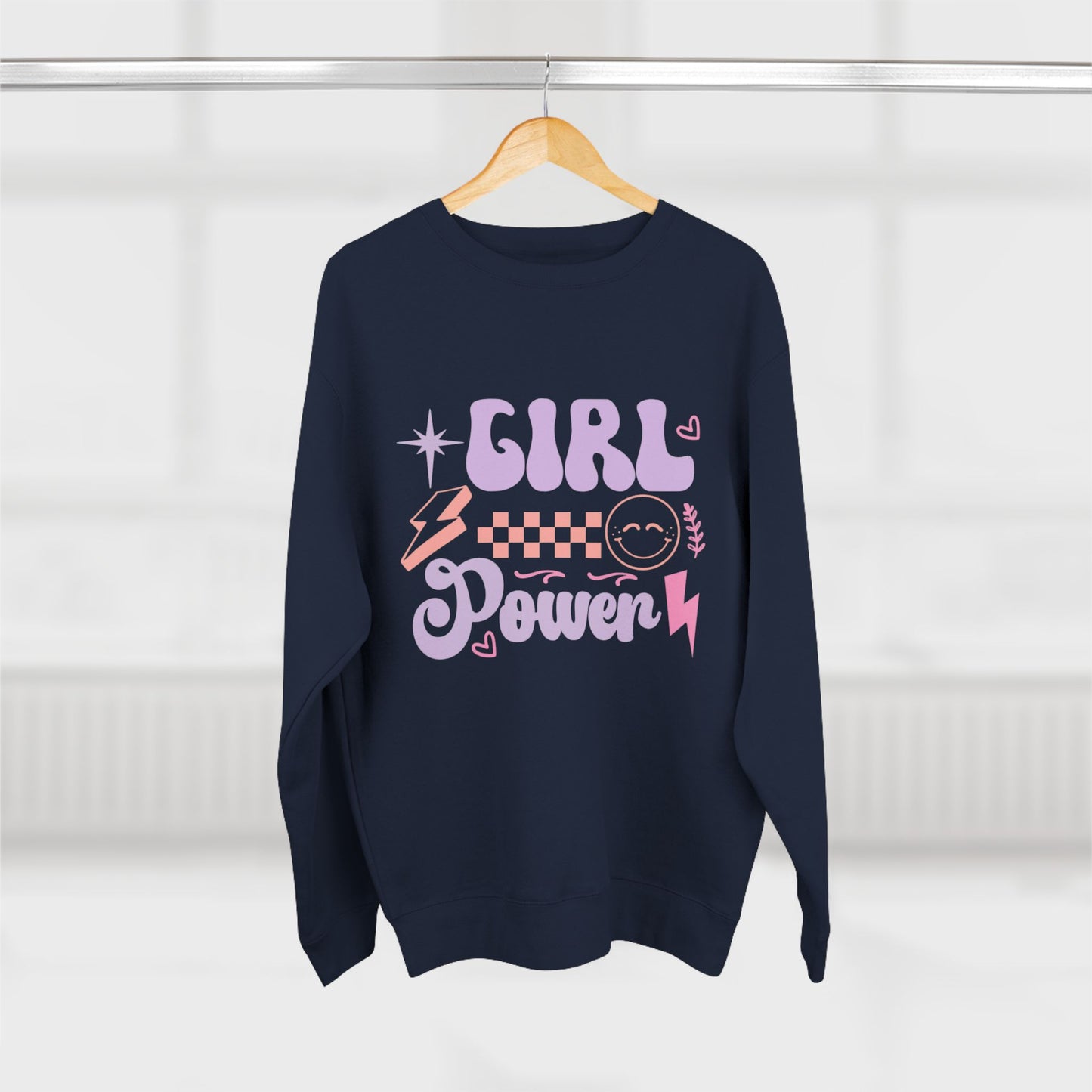 Girl Power Crewneck Sweatshirt — Retro Pastel Feminist Graphic
