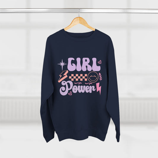 Girl Power Crewneck Sweatshirt — Retro Pastel Feminist Graphic