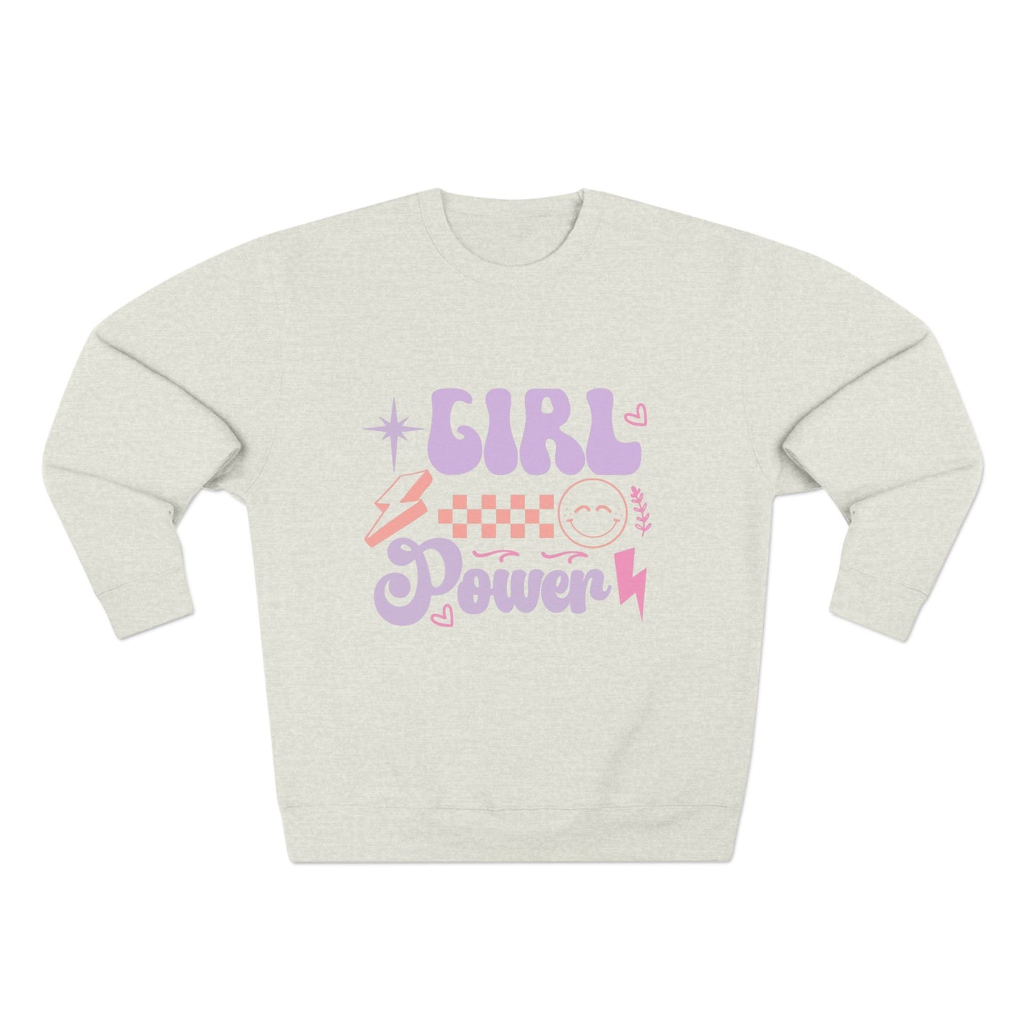 Girl Power Crewneck Sweatshirt — Retro Pastel Feminist Graphic