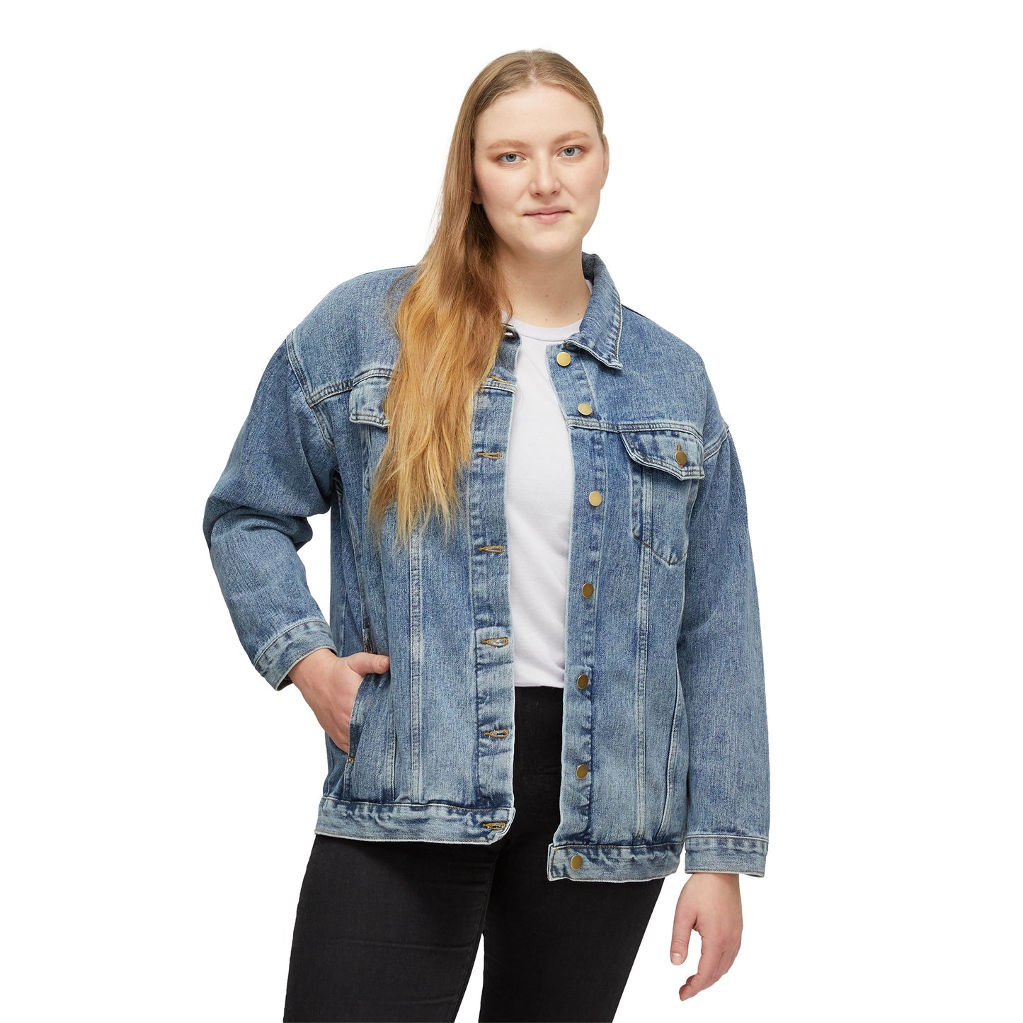 Women's Denim Jacket — 'Girl Power' Retro Lightning Floral Backprint