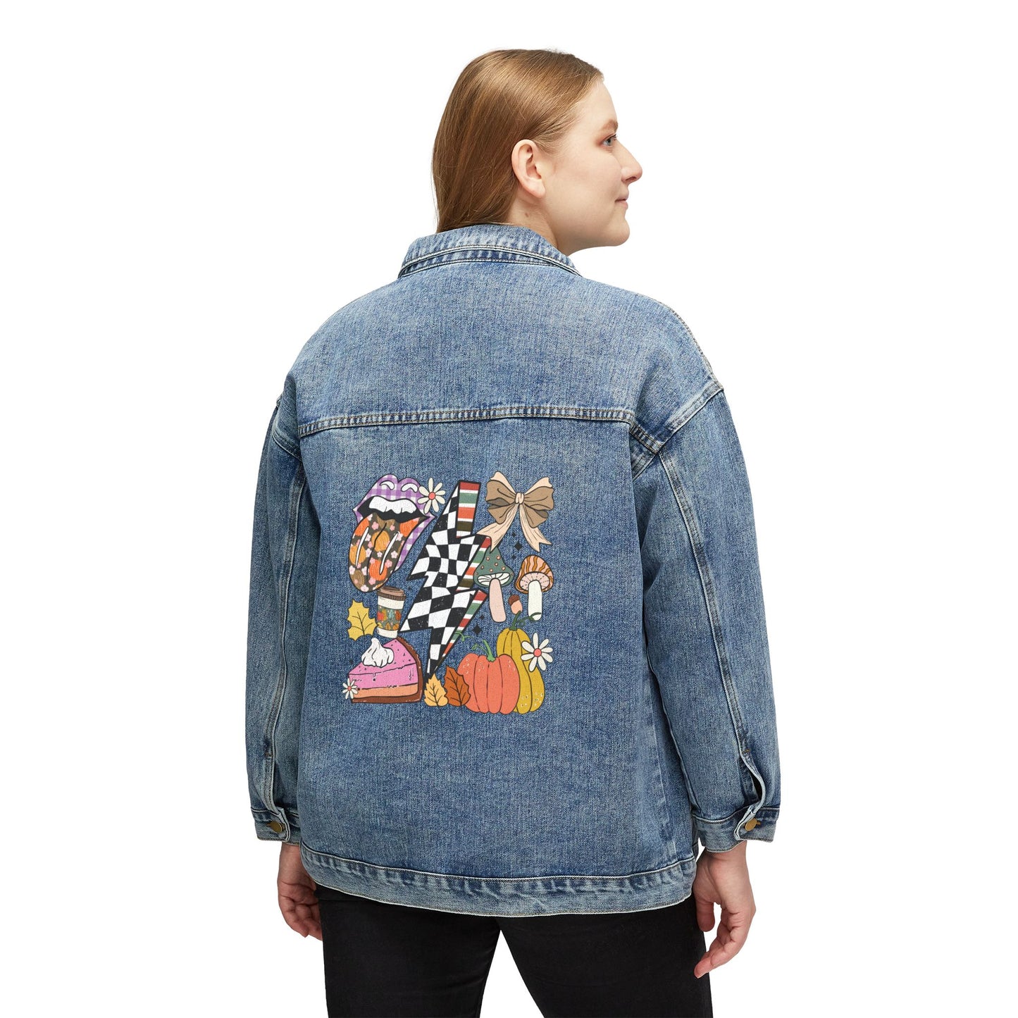 Denim Jacket — Whimsical Fall Collage Backprint