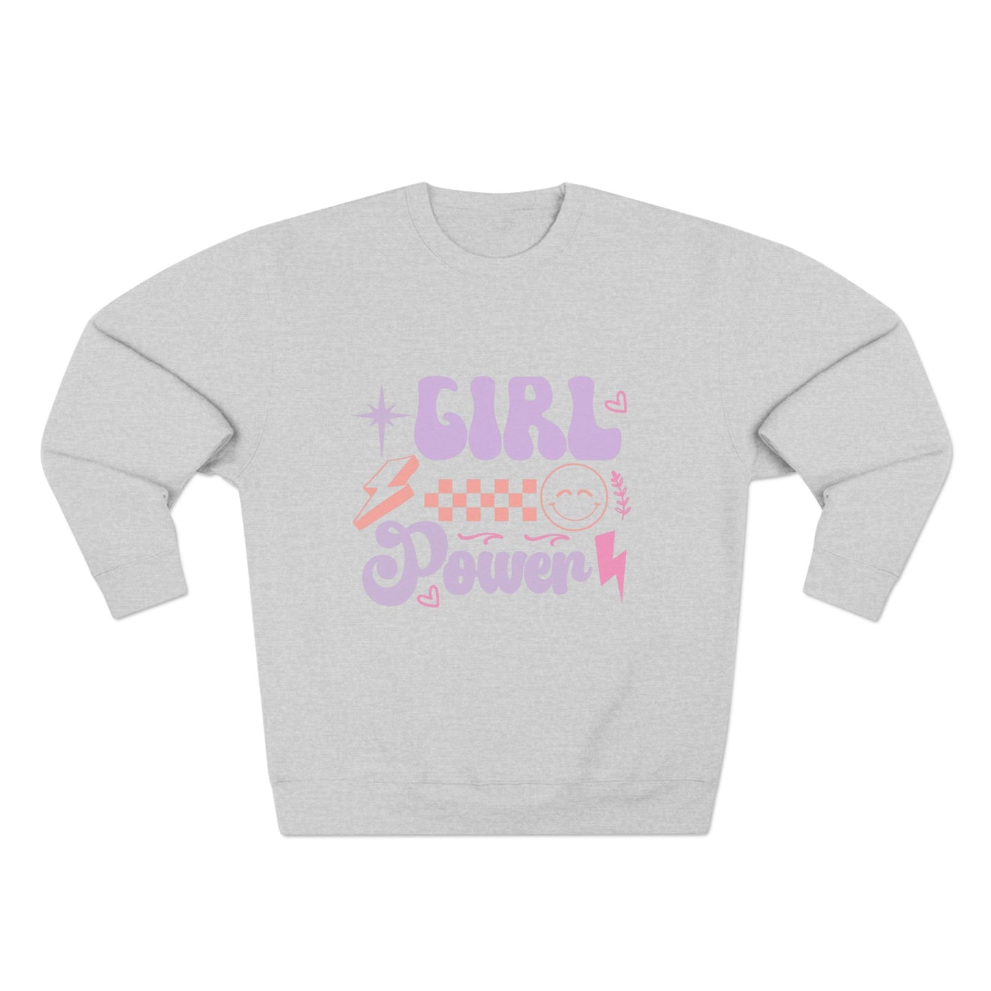 Girl Power Crewneck Sweatshirt — Retro Pastel Feminist Graphic