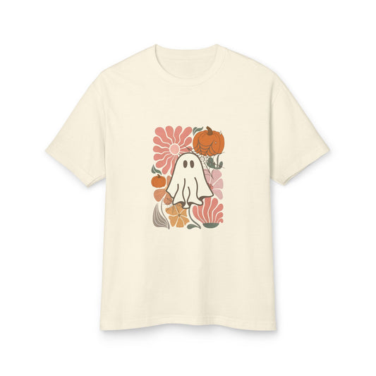 Camiseta unisex de algodón teñido en prenda con diseño de fantasmas y flores